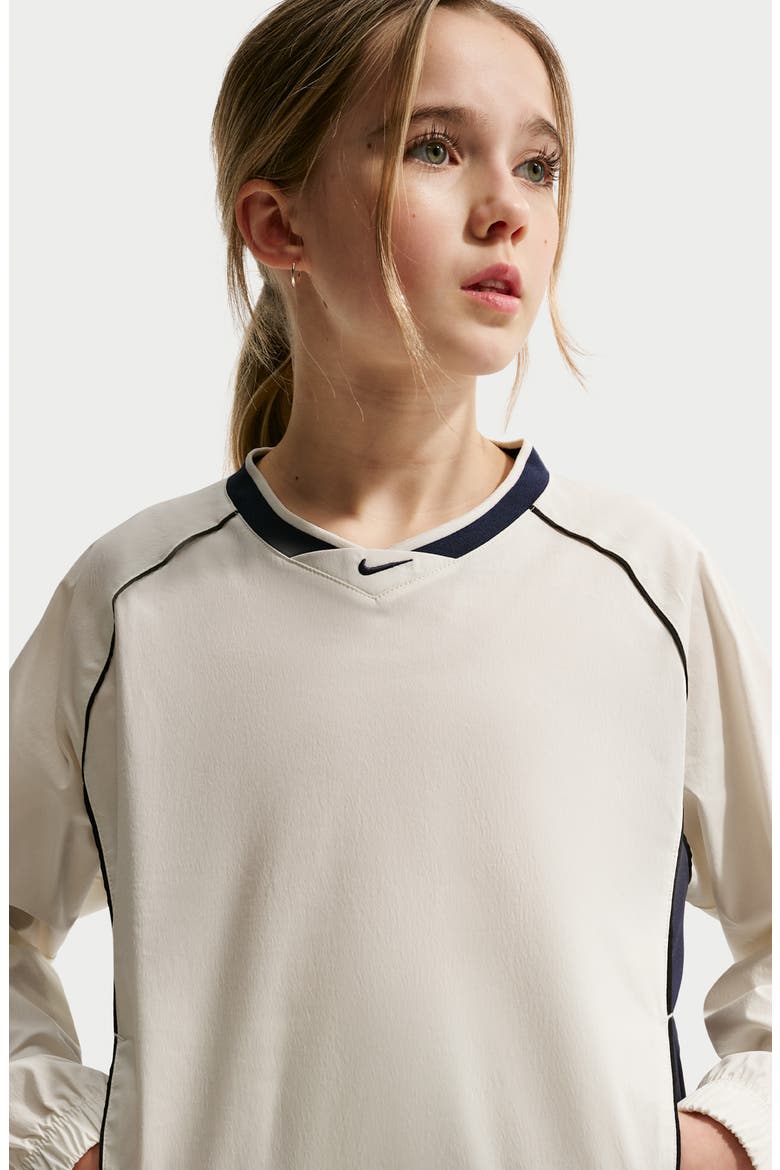 Kids' Woven Long Sleeve V-Neck T-Shirt, Alternate, color, SOFT PEARL/ NAVY/ BLACK