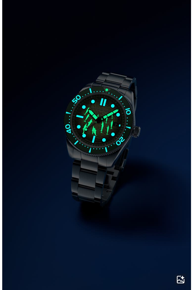 x Dolphin Project Croft Midsize Automatic Dolphin Cave Watch Set, 40mm, Alternate, color, GREEN