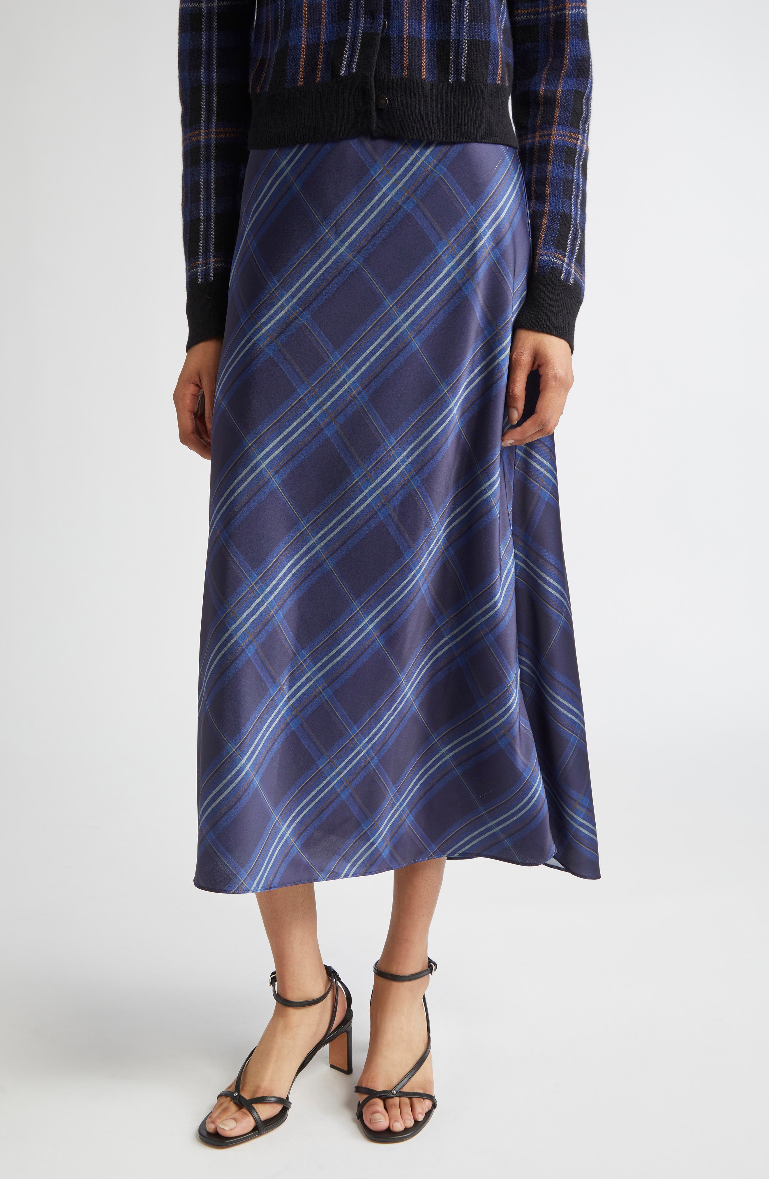 Vince Plaid Satin Slipskirt