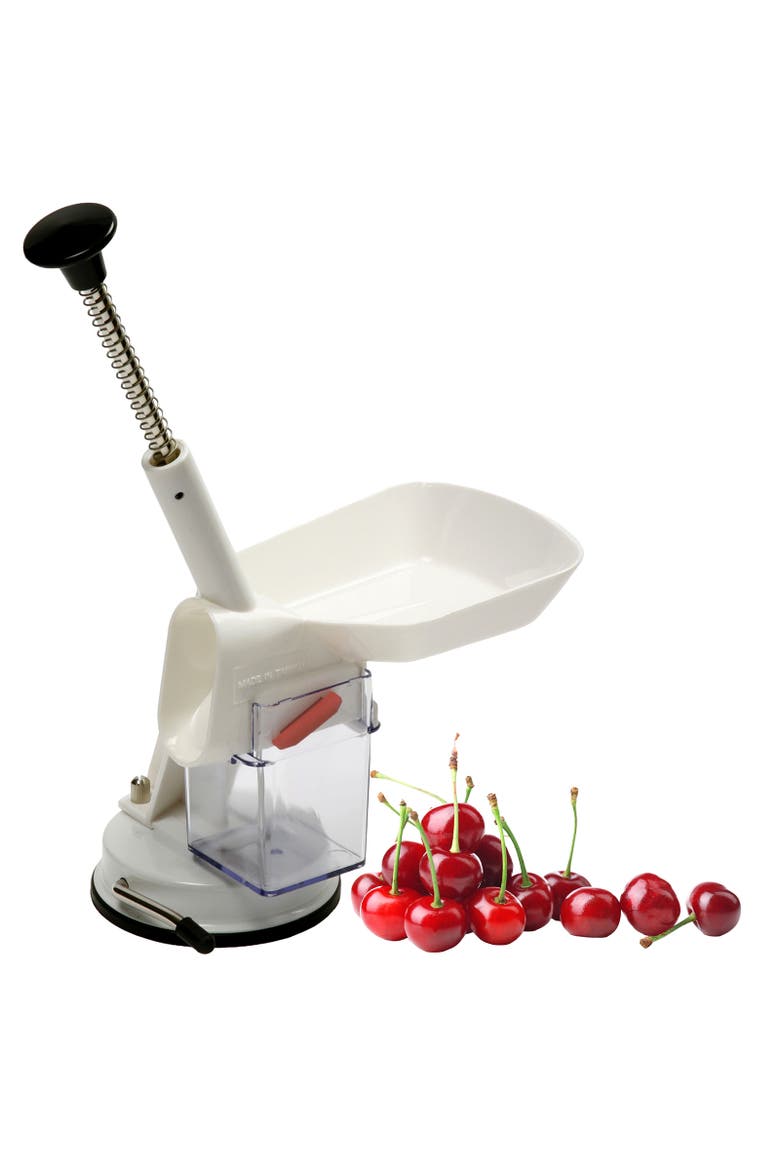Deluxe Automatic Feed Cherry Pitter with Suction Base and Catch Hopper, Alternate, color, White