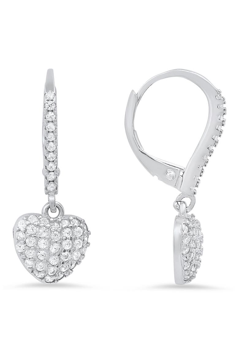 Sterling Silver Pavé CZ Heart Drop Earrings, Main, color, SILVER