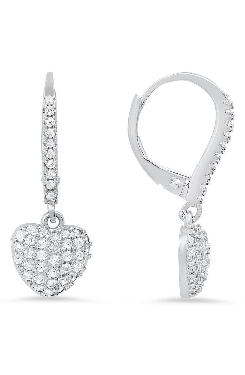 Queen Jewels Sterling Silver Pavé CZ Heart Drop Earrings, Main, color, 