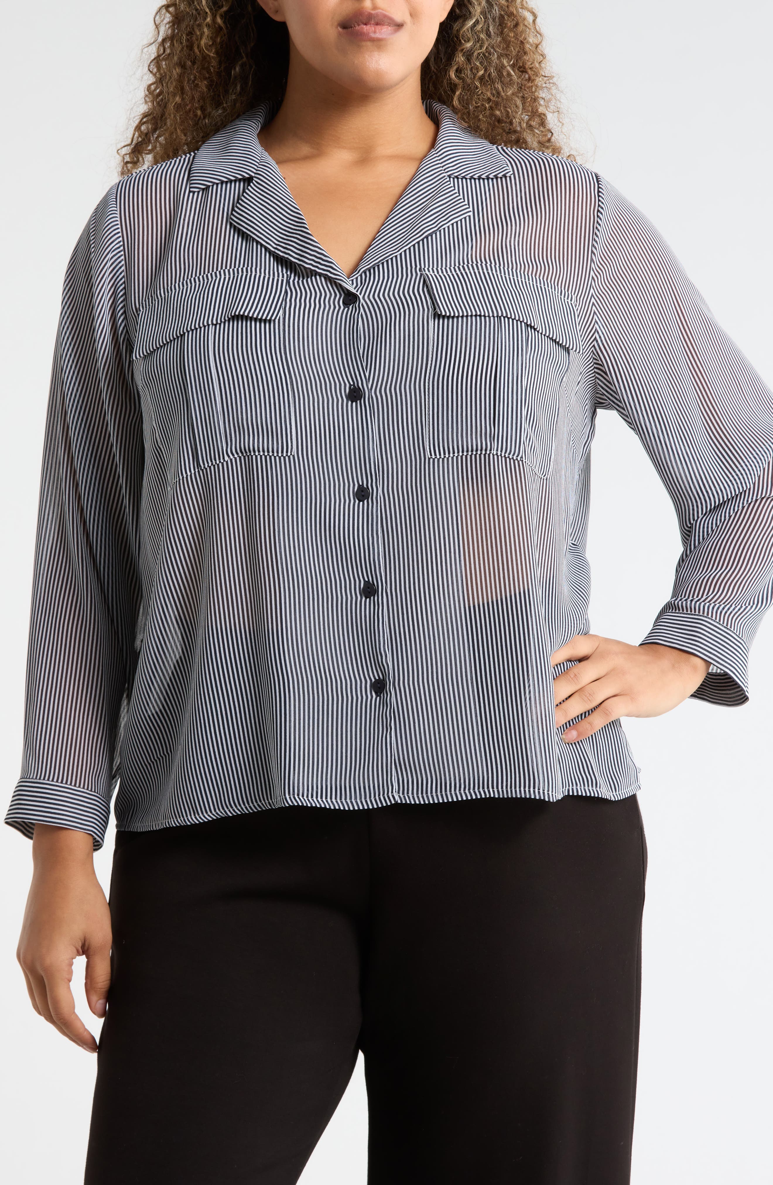 Long Sleeve Crop Utility Button-Up Shirt - image 3