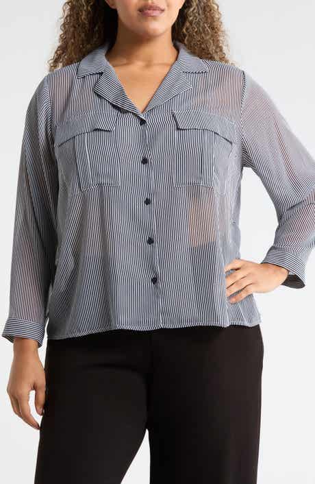 T Tahari Long Sleeve Crop Utility Button-Up Shirt