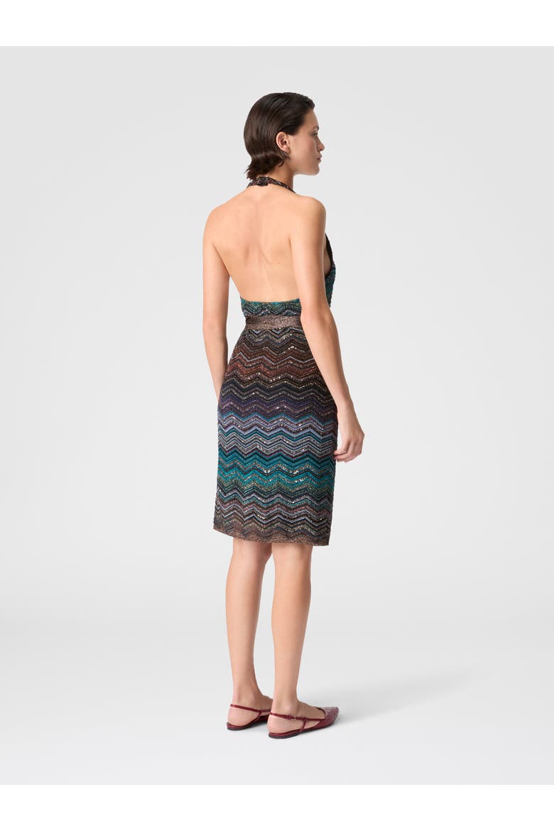 Longuette Dress With Halterneck And Belt, Alternate, color, Dark Blue