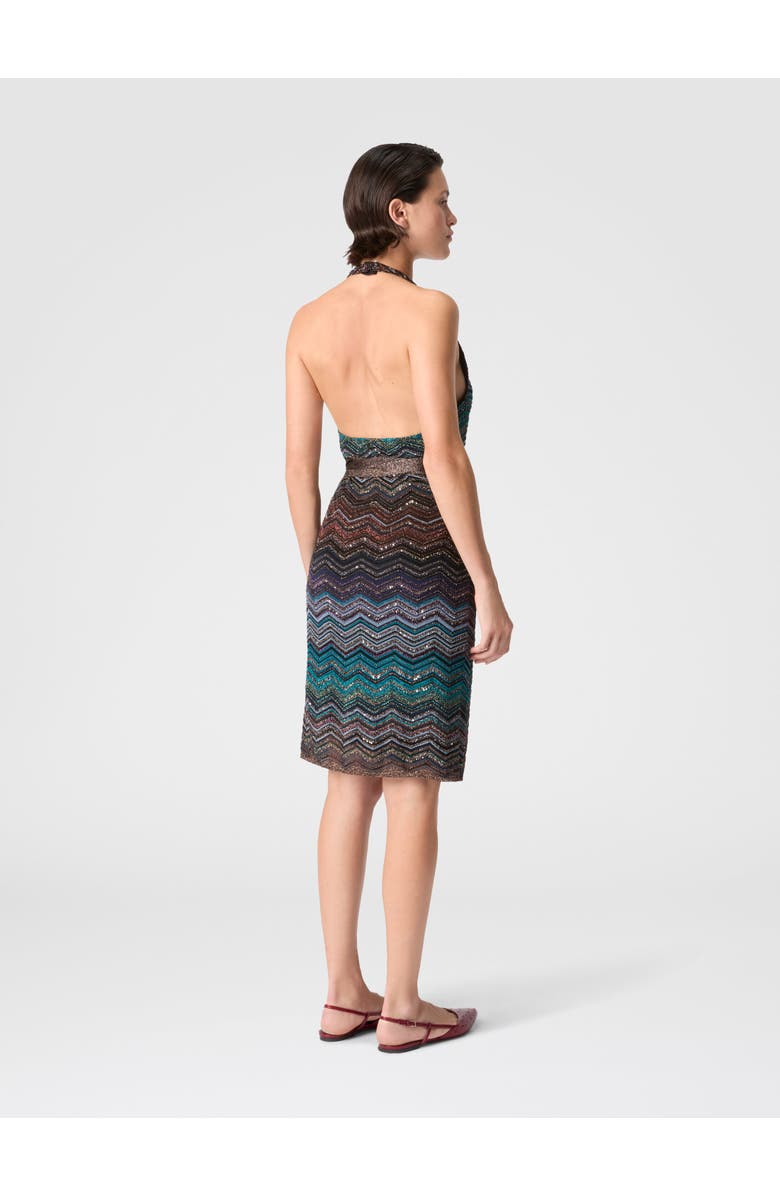 Missoni Longuette Dress With Halterneck And Belt, Alternate, color, Green& Brown
