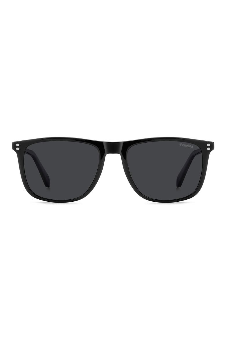 55mm Polarized Rectangular Sunglasses, Alternate, color, BLACK/ GREY PZ