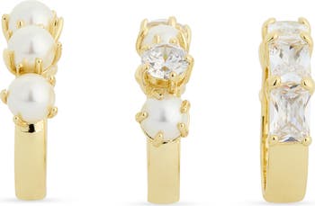 Set of 3 Faux Pearl & Cubic Zirconia Rings