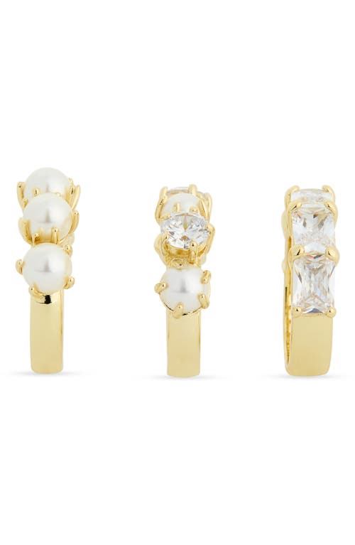 Covet Set Of 3 Faux Pearl & Cubic Zirconia Rings In White Gold