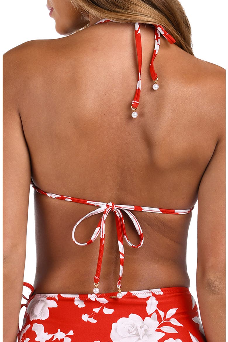 Anabelle Ikebana Triangle Bikini Top, Alternate, color, ROUGE