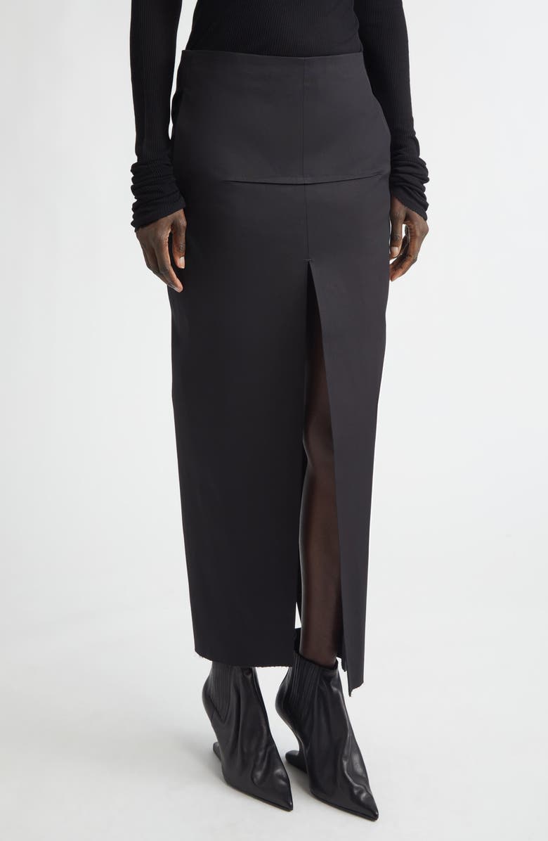 Rick Owens Sliced Stretch Poplin Maxi Skirt, Main, color, Black