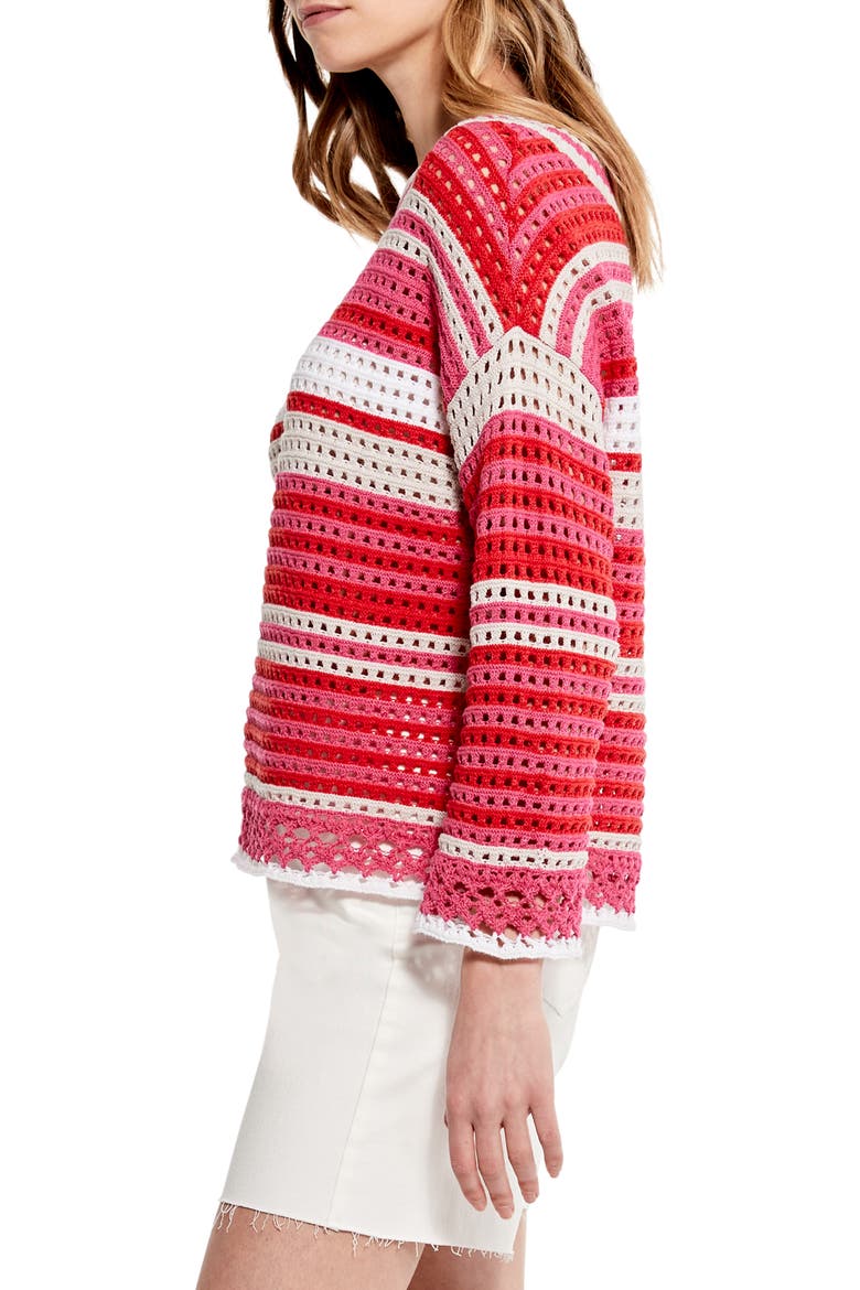 Stripe Crochet Trim Sweater, Alternate, color, RED MULTI