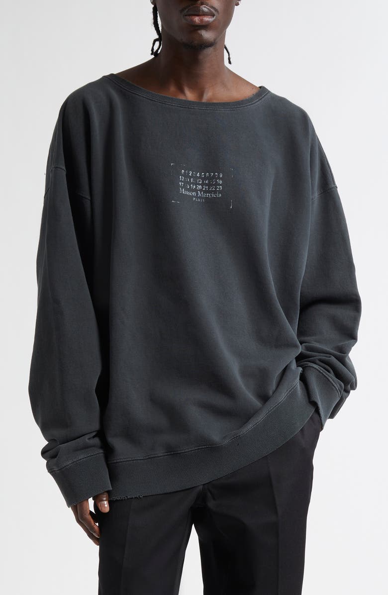 Maison Margiela Numeric Motif Cotton Jersey Graphic Sweatshirt, Main, color, Washed Black