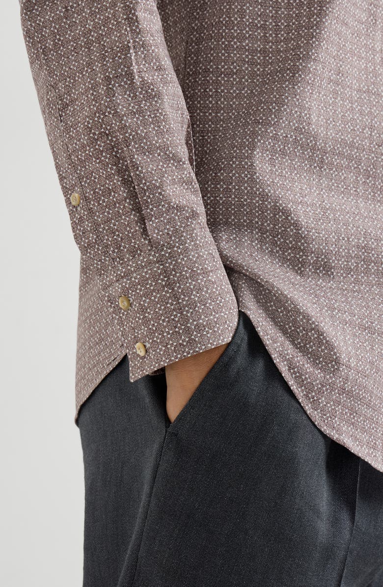 Brunello Cucinelli Printed twill shirt, Alternate, color, Brown