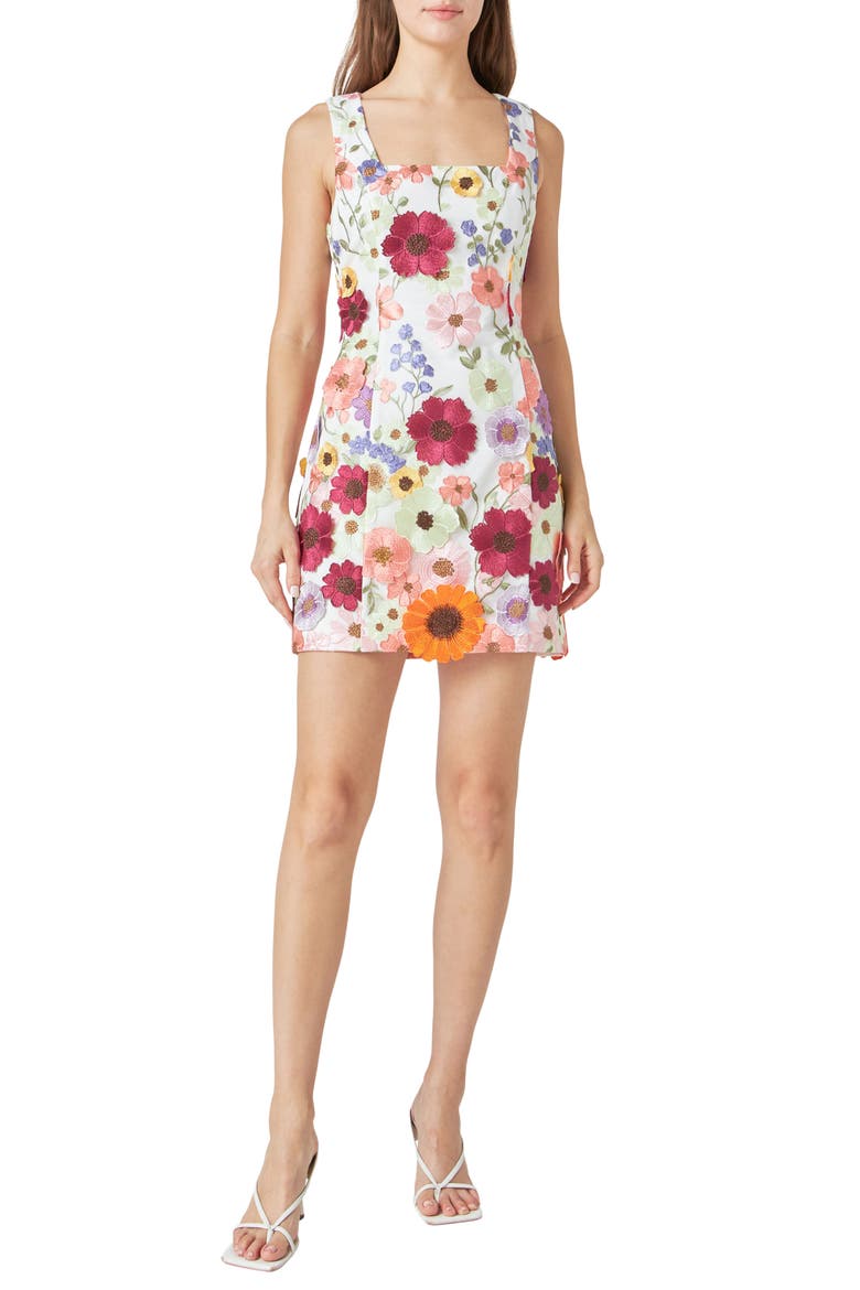 Floral Embroidered Minidress, Main, color, WHITE