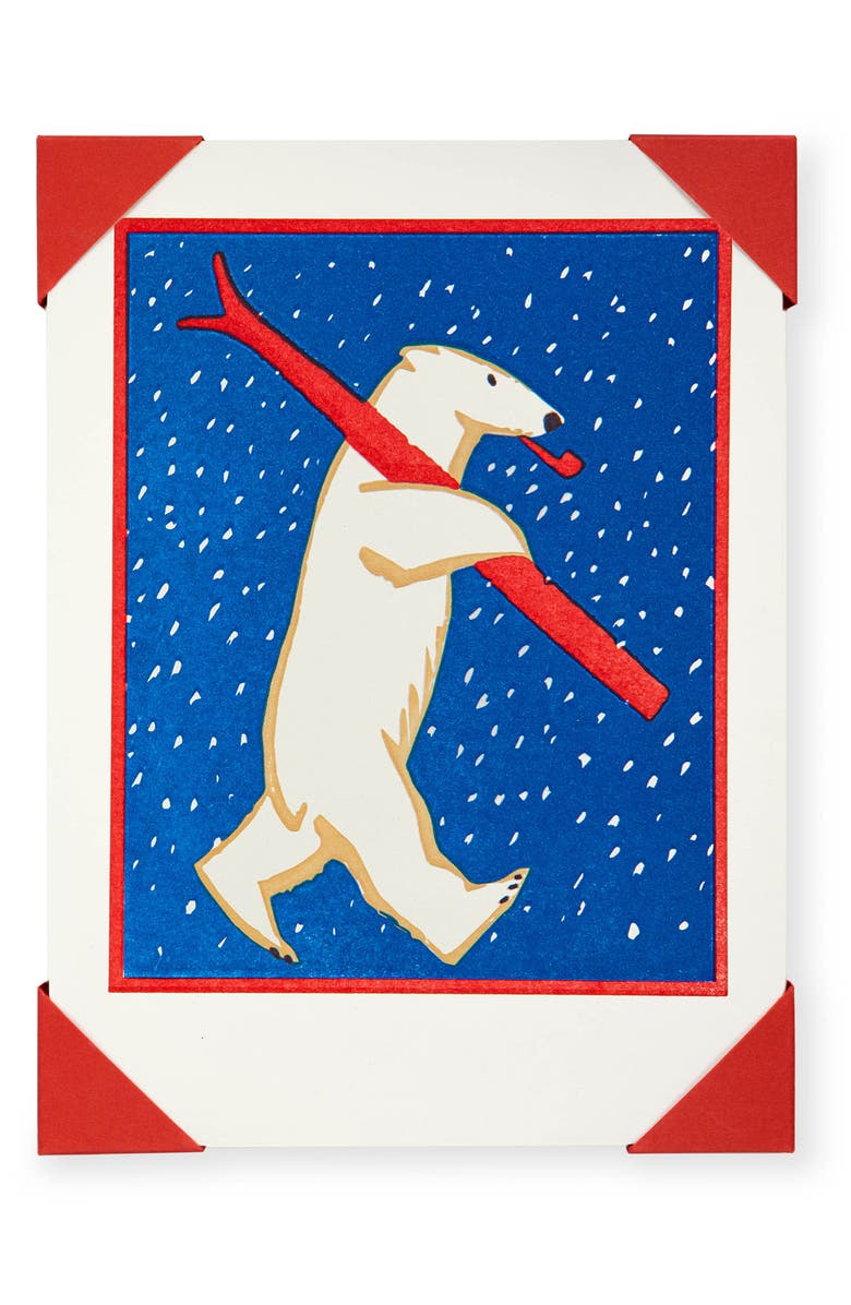 Archivist Gallery Skiing Polar Bear 5-Pack Holiday Greeting Cards, Main, color, Blue
