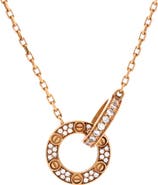 Pre-Owned Cartier Love Interlocking Pave Necklace 18K Rose Gold and Diamonds