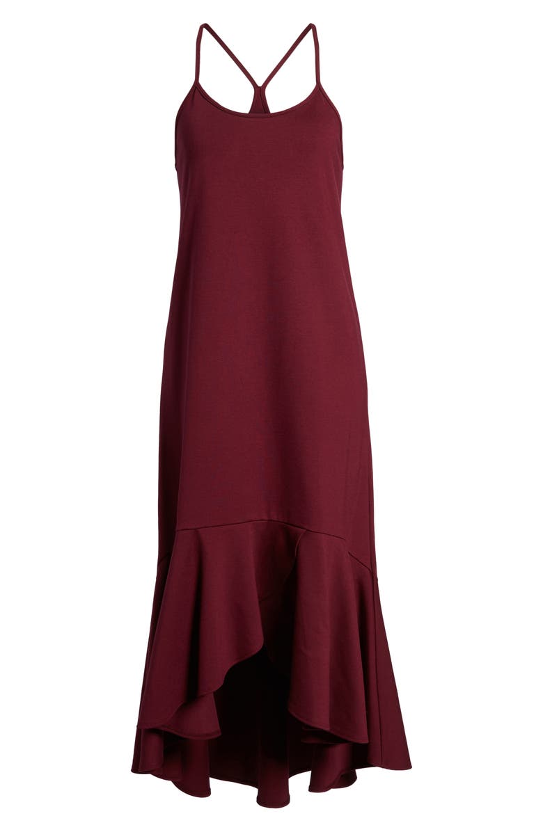 Leith Ruffle Midi Dress, Alternate, color, Burgundy Plum