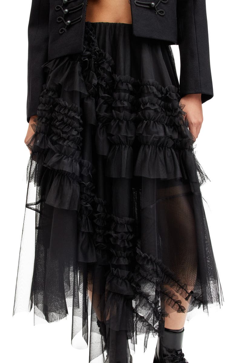 AllSaints Jen Asymmetric Hem Tulle Skirt, Alternate, color, Black