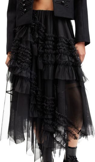 AllSaints Jen Asymmetric Hem Tulle Skirt | Nordstrom