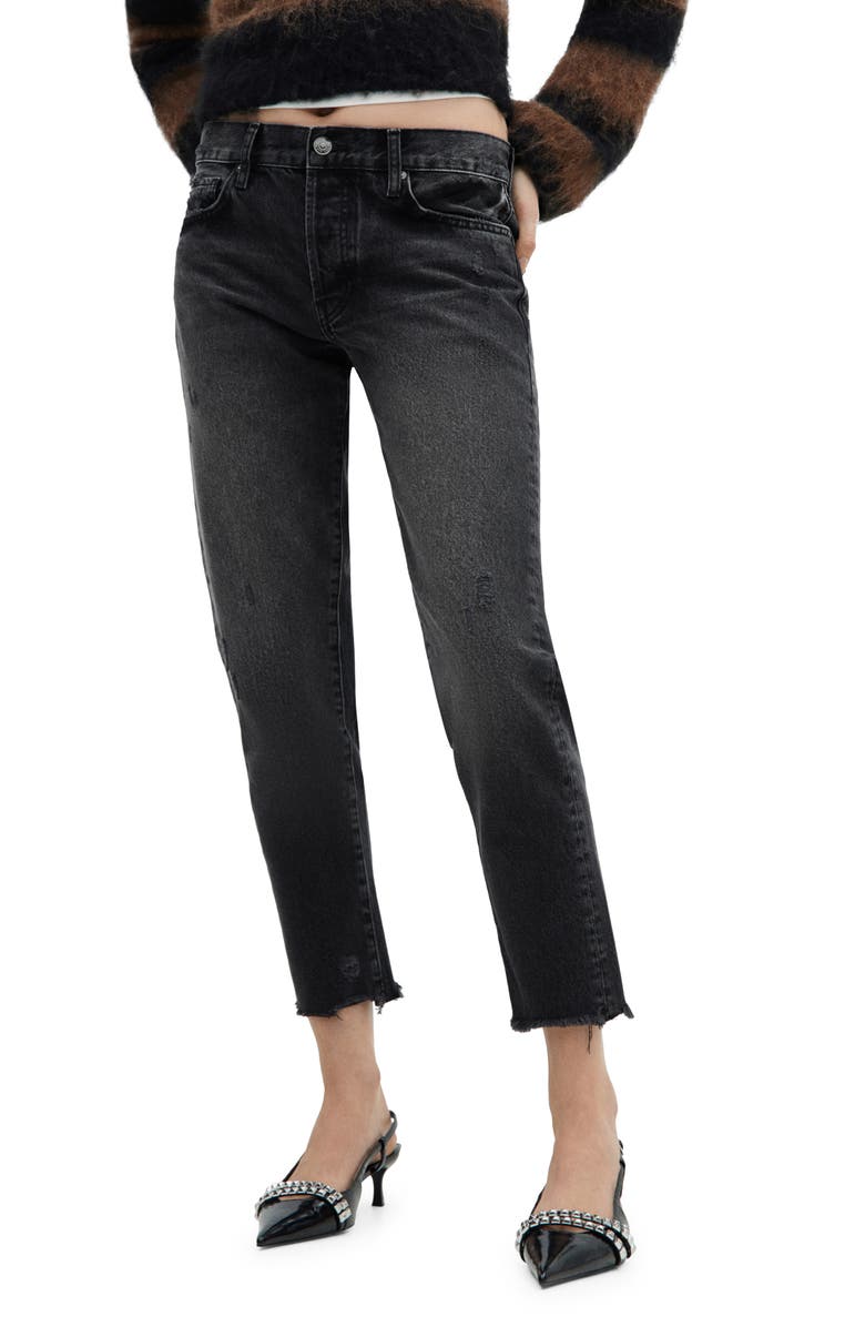 MANGO Low Rise Ankle Mom Jeans, Main, color, Black Denim