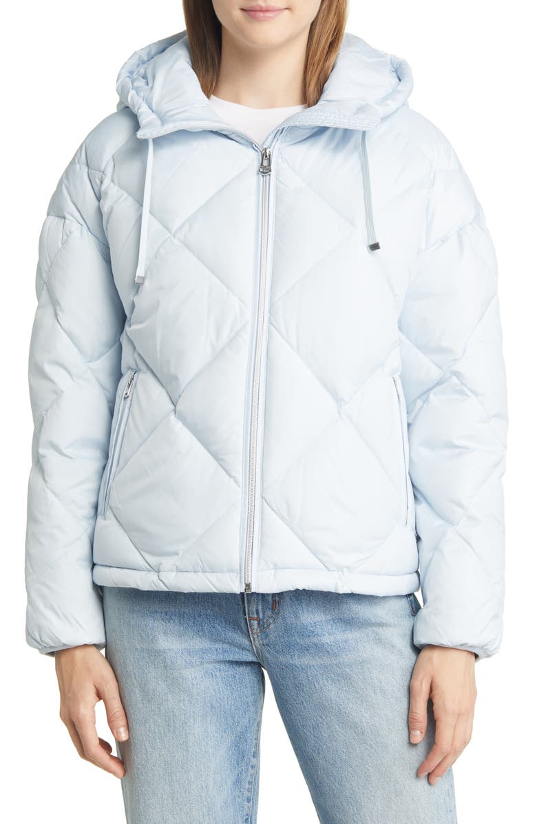 Cole Haan Women's Essential Water Resistant Crop Down & Feather Fill Hooded Jacket, Alternate, color, Arctic Ice