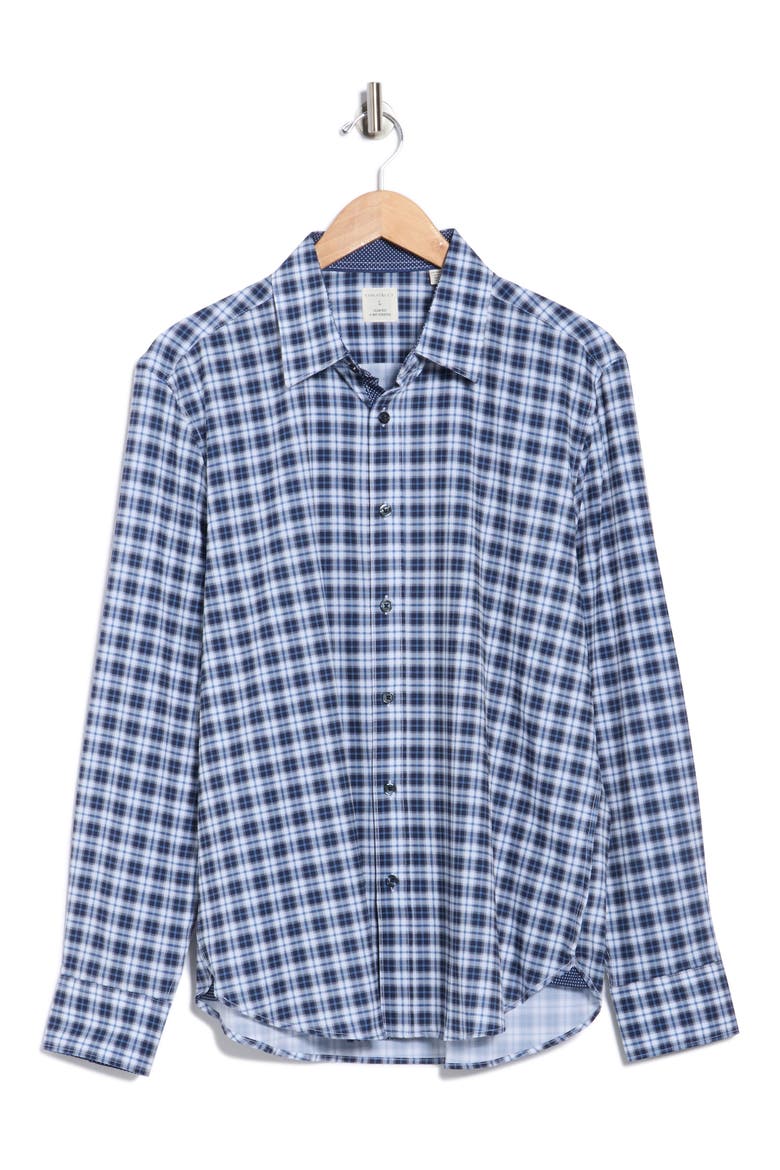Slim Fit Plaid 4-Way Stretch Button-Up Shirt, Alternate, color, NAVY/ WHITE