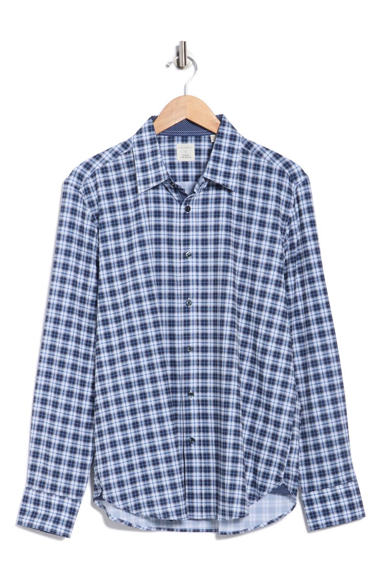 CONSTRUCT Slim Fit Plaid 4-Way Stretch Button-Up Shirt, Alternate, color, Navy/ White