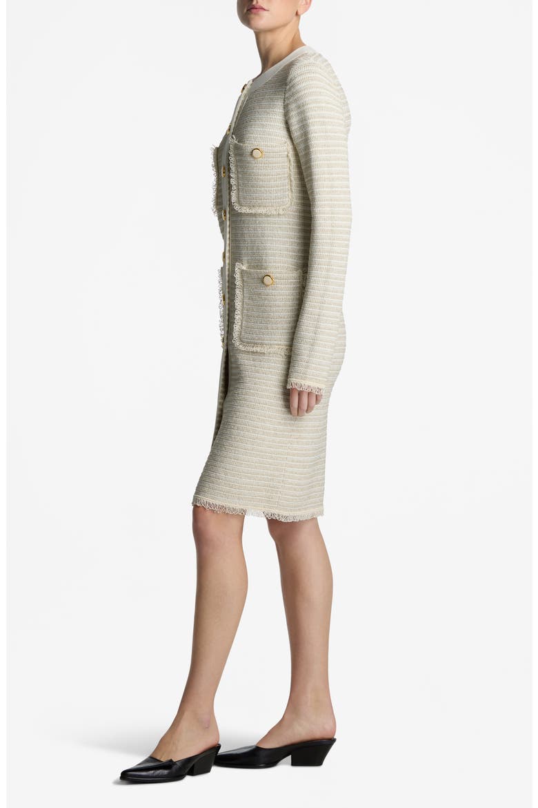 Stripe Long Sleeve Metallic Tweed Dress, Alternate, color, ECRU