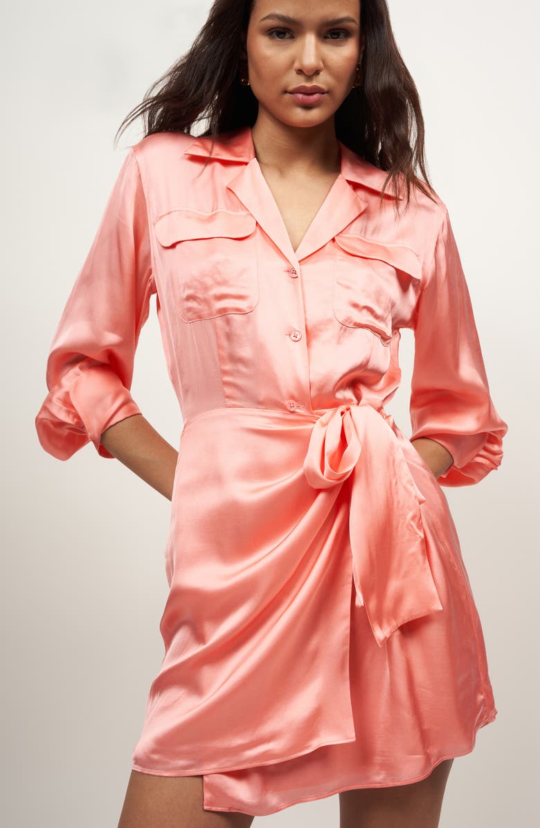 Equipment Fatima Tie Waist Long Sleeve Satin Minidress, Alternate, color, 