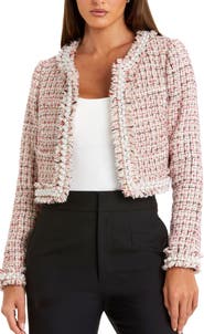 Mac Duggal Pearl Trim Long Sleeve Cropped Jacket