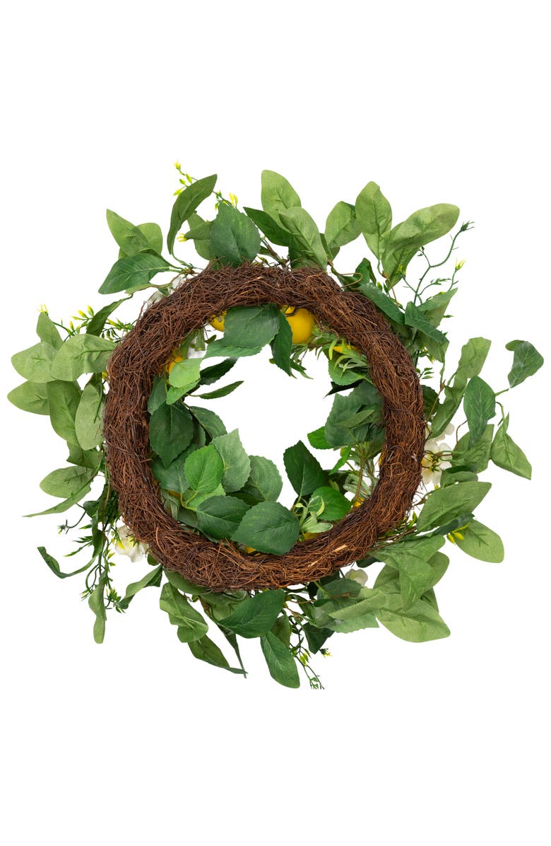 Northlight Lemons and Daisies Artificial Floral Wreath, Yellow - 20-Inch, Alternate, color, Yellow