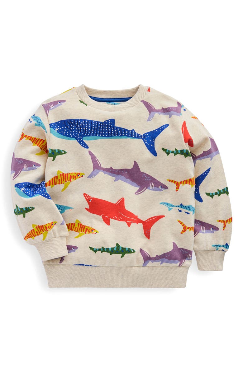 Mini Boden Kids' Shark Print Cotton Graphic Sweatshirt, Main, color, 
