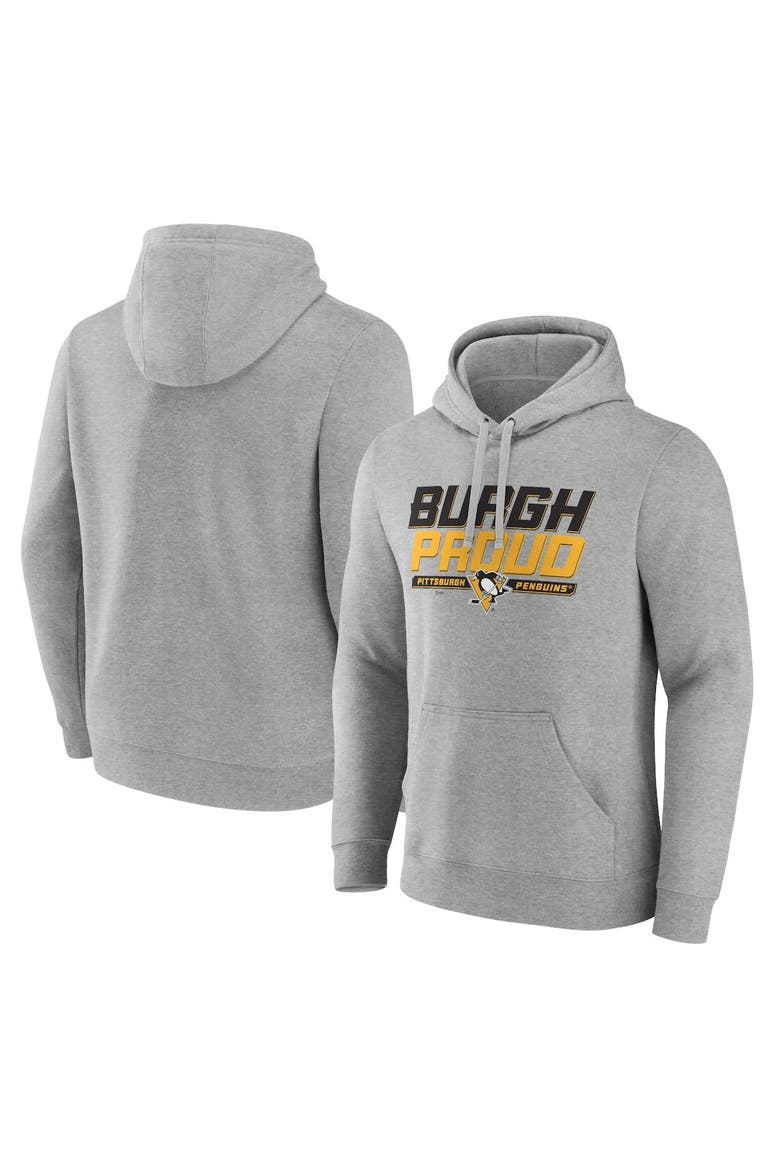 Men's Fanatics Branded Heathered Gray Pittsburgh Penguins Hometown Burgh Proud Fitted Pullover Hoodie, Alternate, color, Heather Gray