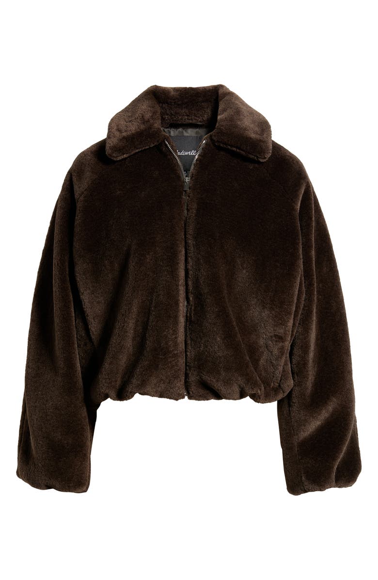 Madewell Bubble Faux Fur Bomber Jacket, Alternate, color, Dark Chocolate