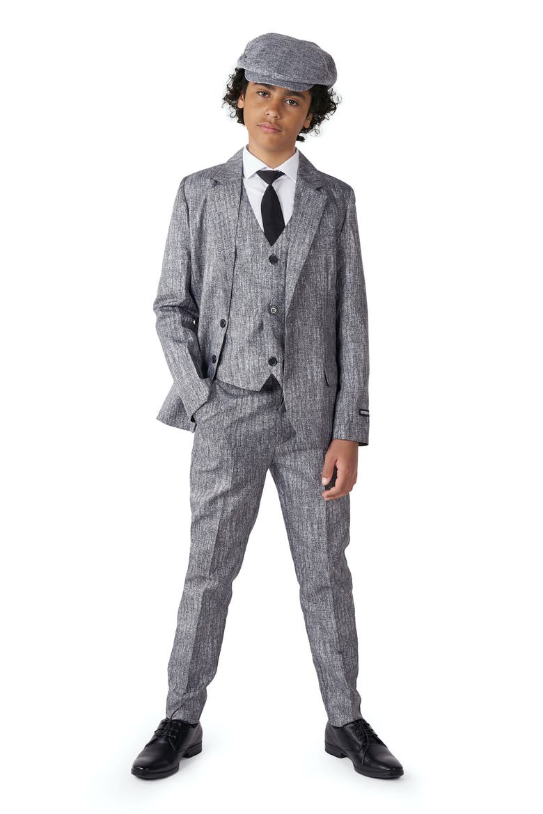 Suitmeister '20s Three-Piece Suit with Tie & Hat, Main, color, GREY