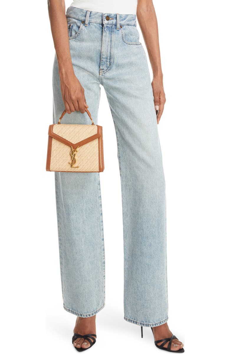 Saint Laurent Mini Cassandra Raffia Top Handle Bag, Alternate, color,