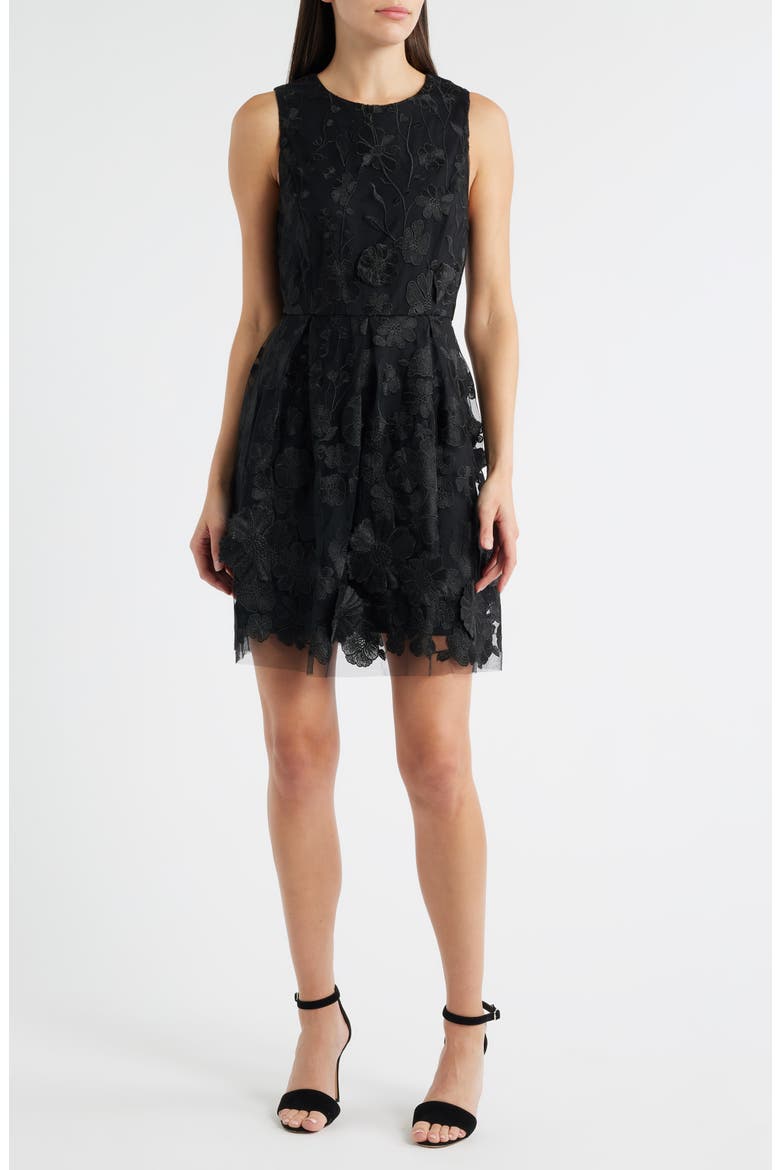 Floral Embroidered Minidress, Main, color, BLACK