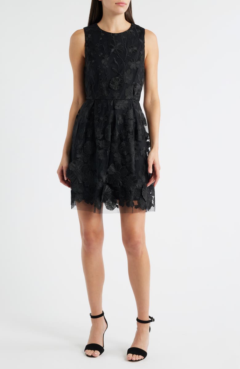 Sam Edelman Floral Embroidered Minidress, Main, color, Black