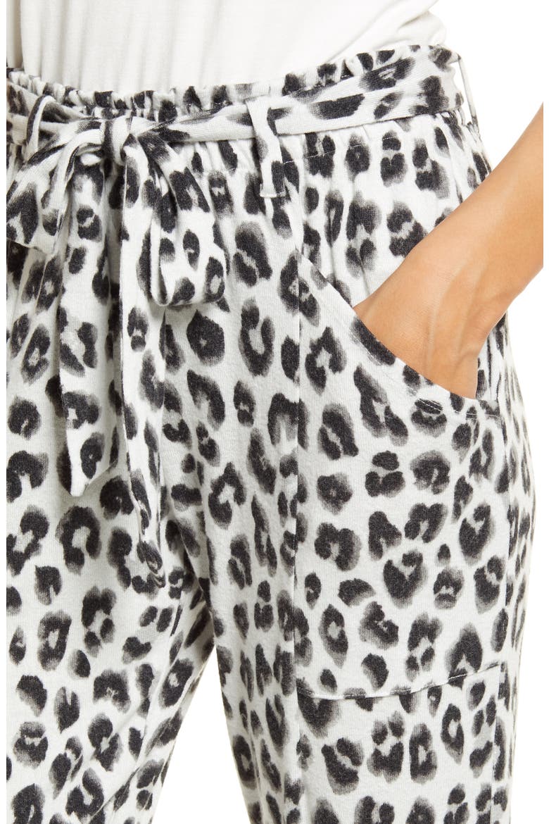 Cozy Fleece Belted Joggers, Alternate, color, IVORY BLACK SNOW LEOPARD PRINT