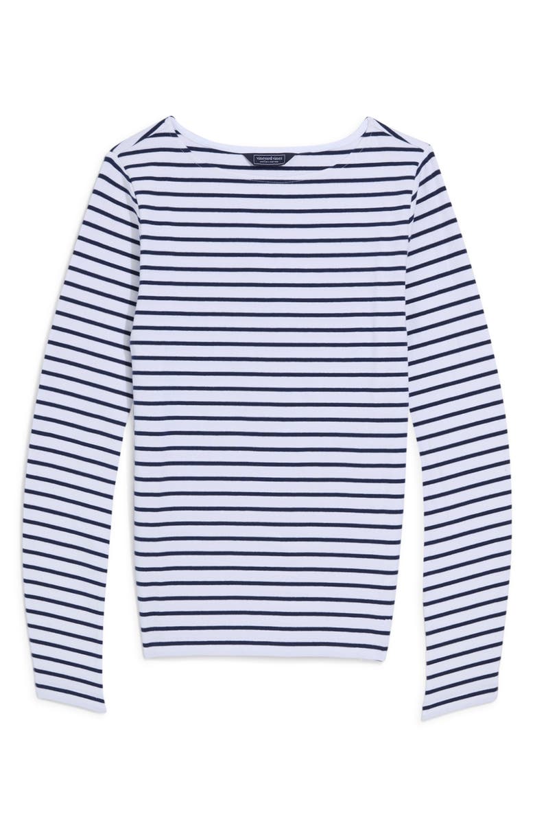 vineyard vines Boat Neck Stretch Cotton Top, Alternate, color, Baystripe White/ Navy