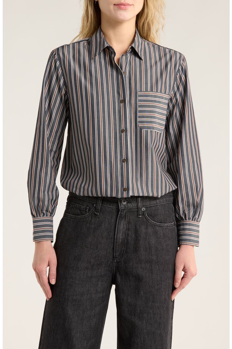 Max Oversize Stripe Button-Up Shirt, Main, color, NAVY STRIPE