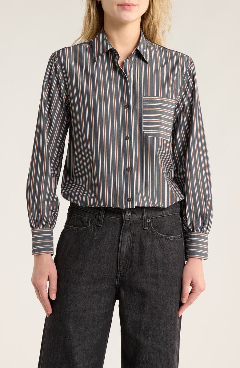 rag & bone Max Oversize Stripe Button-Up Shirt, Main, color, Navy Stripe