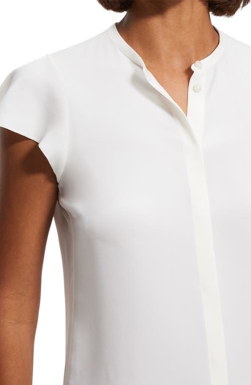 Theory Ruffle Sleeve Top In Silk Georgette In White