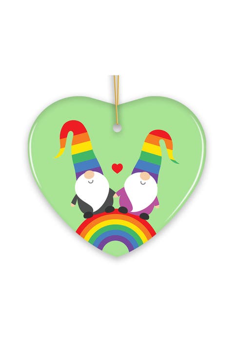Gnome Couple On Rainbow Heart Ornament