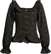 Bobeau Ruffle Trim Crop Button-Up Shirt