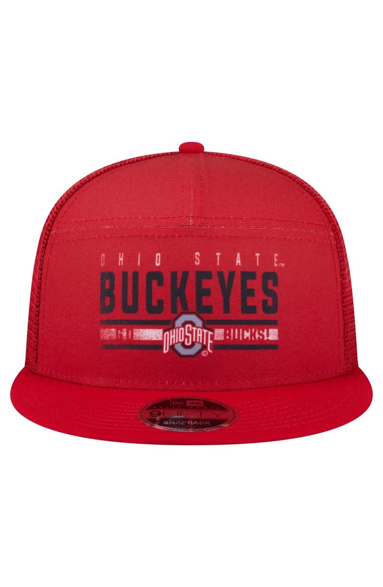 New Era Men's New Era Scarlet Ohio State Buckeyes Split Panel 9FIFTY Snapback Trucker Hat, Alternate, color, Scarlet