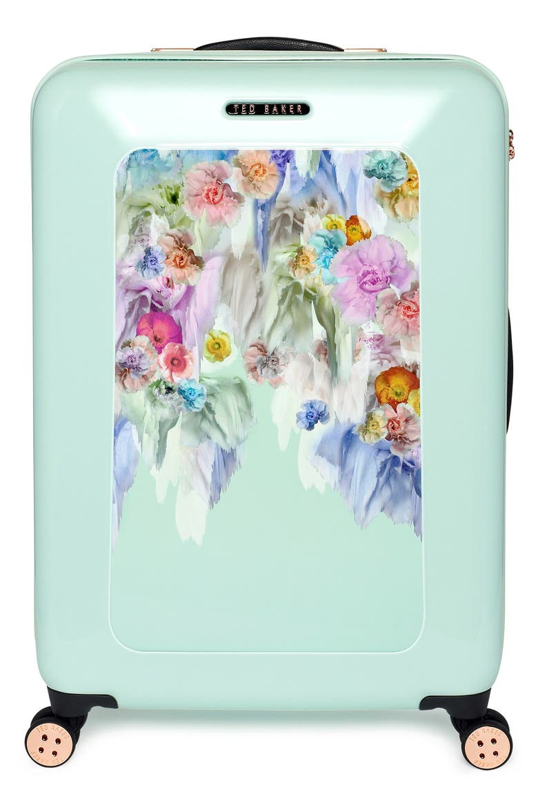 'Medium Sugar Sweet Florals' Hard Shell Suitcase, Alternate, color, MINT WITH FLORAL PRINT