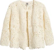 Anne Klein Openwork Floral Cotton Cardigan