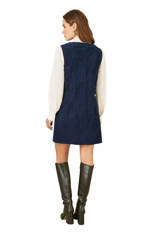 Yumi Cord Button Through Pinafore Dress In Blue